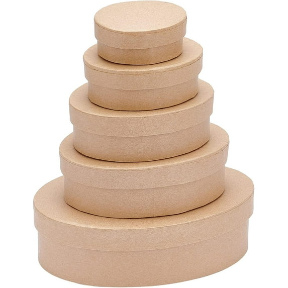 1Set 5 Assorted Papier Mache Oval Boxes Nesting and Stacking Craft Paper Candy Chocolate Biscuits Oval Shape Gift Box for Thanksgiving Valentine's Day Wedding Mixed Color