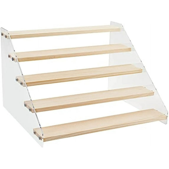1Set 5-Tier Wooden Display Stand Step Wooden Table Display Stand Clear Figure Display Stand