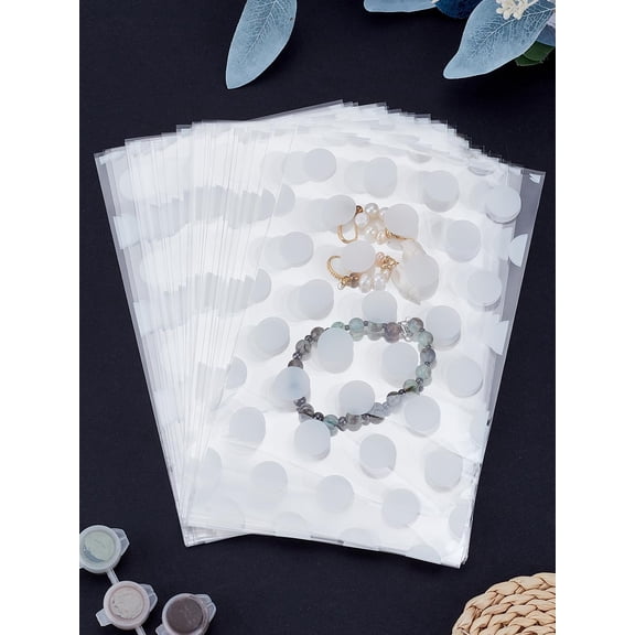 1Set 50 Pcs Polka Dot Printed Plastic Cookie Bags Adhesive Sealing Top Bags for Party Gift Giving Bakery Candy Cookie Chocolate Summer Party Favors Supplies 20.5x13x0.015cm White