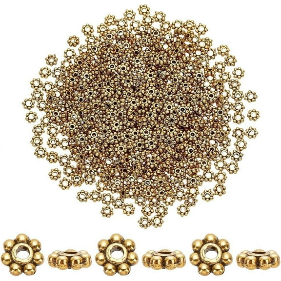 1Set 500PCS 4mm Flower Spacer Beads Antique Golden Daisy Metal Spacers Snowflake Loose Beads Craft Jeweley Beads for DIY Christmas Bracelet Necklace Jewelry Making Supplies