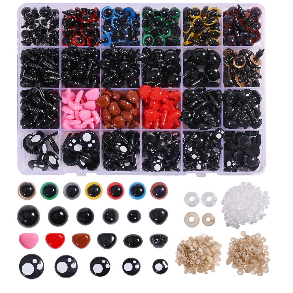 1Set 510Pcs 24 Styles DIY Doll Making Kits Plastic Safety Craft Eyes Nose Spacer Craft Eyes Triangle Nose Amigurumi Eyes for Crochet Stuffed Animals Mixed Color