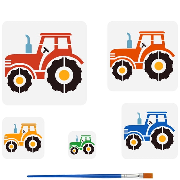 1Set 5Pcs 5 Styles PET Hollow Out Drawing Painting Stencils for DIY Scrapbook Photo Album Tractor 100~300x100~300mm 1pc/style