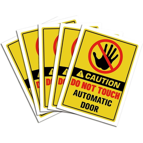 1Set 5Pcs Warning Sign Stickers Caution DO NOT Touch Automatic Door Safety Sign Vinyl PVC Rectangle Self Adhesive Waterproof Symbol Stickers Decals 250x175mm for Doors Windows