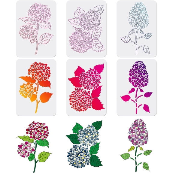 1Set 6 Pcs Layered Hydrangea Stencil 11.7x8.3" Flower Stencil Hydrangea Painting Template Layered Forever Summer Endless Summer Flower Stencil for Painting on Wood Canvas Paper Wall and Tile