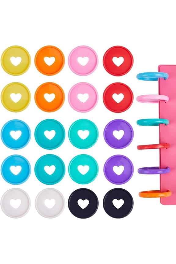 1Set 60Pcs 10 Colors Heart Plastic Loose Leaf Ring Round Binder Discs Mushroom Hole Notebook Binding for Add Extra Pages Notes or Artwork Mixed Color 35x5mm
