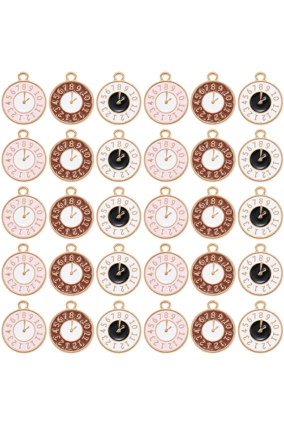 1Set 60Pcs 3 Colors Alloy Enamel Pendants Light Gold Clock Charm Mixed Color 16x13.5x1.5mm Hole: 1.5mm 20pcs/color