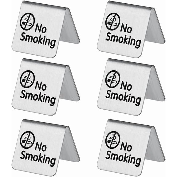 1Set 6Pcs 201 Stainless Steel NO SMOKING Signs Double Side Table Tent Sign Stainless Steel Color 50x49x45mm