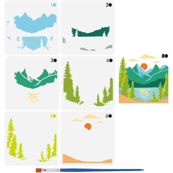 1Set 6Pcs 6 Styles Animal Theme PET Hollow Out Drawing Painting Stencils for DIY Scrapbook Photo Album Mountain 150x150mm 1pc/style