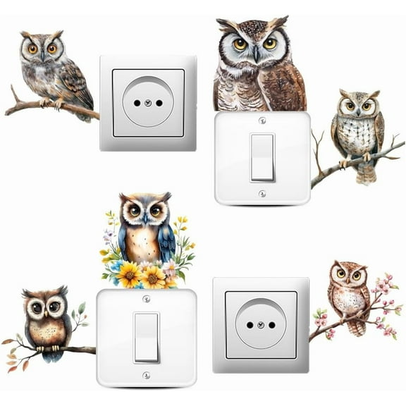 1Set 6Pcs Plant PVC Plastic Waterproof Self-adhesive Stickers Set Light Switch Decals for Wall Decoration Owl 180x180mm