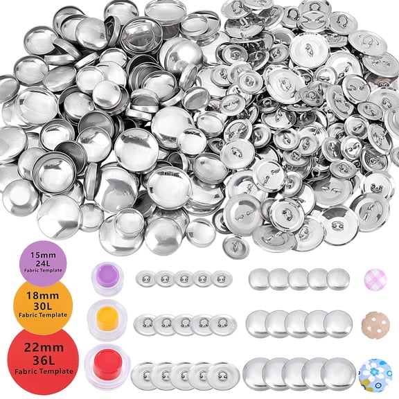 1Set 6Sets 6 Styles Aluminum Blank Buttons for Craft Button Maker Flat Round with Back Cover Mixed Color 14.5~22x4.5~5.5mm 1set/style