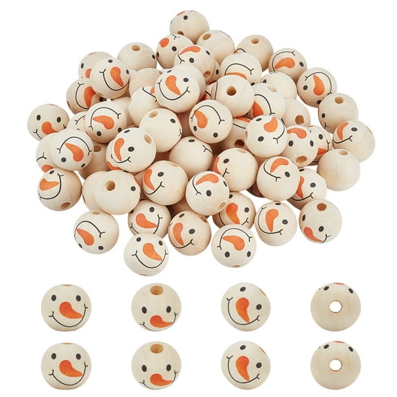1Set 70Pcs Unfinished Natural Wood European Beads Large Hole Beads Printed Round Old Lace 20x18mm Hole: 4mm 70pcs/set