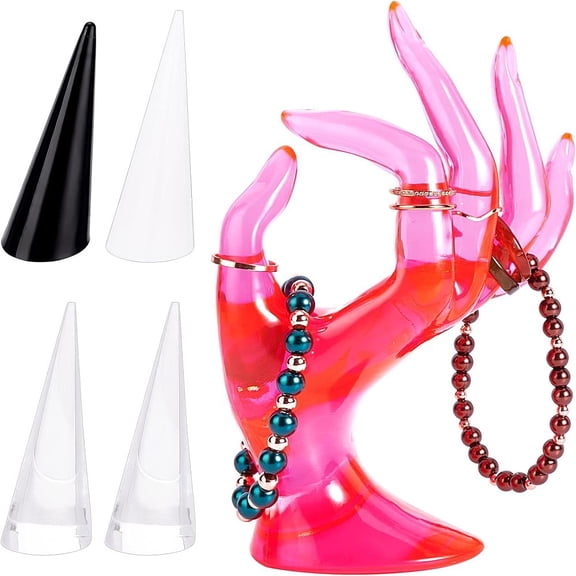 1Set 7Pcs 4 Style Acrylic Ring Displays Cone Shaped Finger Ring Display Stands Misty Rose 2.3~2.62x6~7.25cm 2pcs/style Mixed Color