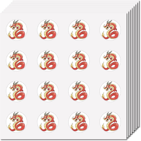 1Set 8 Sheets Plastic Waterproof Self-Adhesive Picture Stickers Round Dot Cartoon Decals for Kid's Art Craft Dragon 150x150mm Sticker: 25mm
