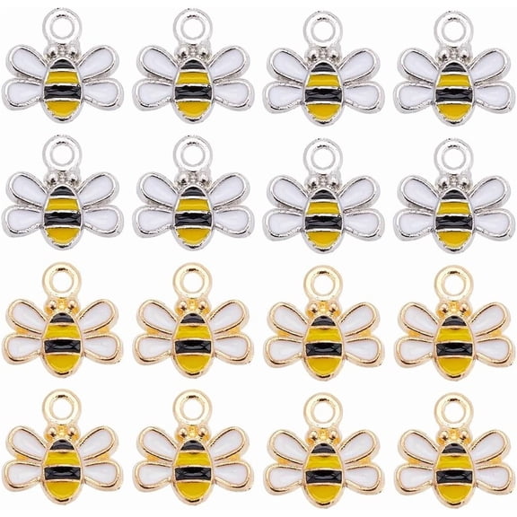 1Set 80Pcs 2 Colors Alloy Enamel Charms Bees Charm Platinum & Golden 10x10.5x2mm Hole: 1.4mm 40pcs/color