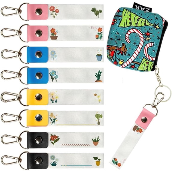 1Set 8pcs Personalized Flower Theme Name Tags Hooks 5.1x0.8 Inch Rose Daisy Plants Labels PU Leather & Cotton Cute Name Tags for Backpacks Water Bottles