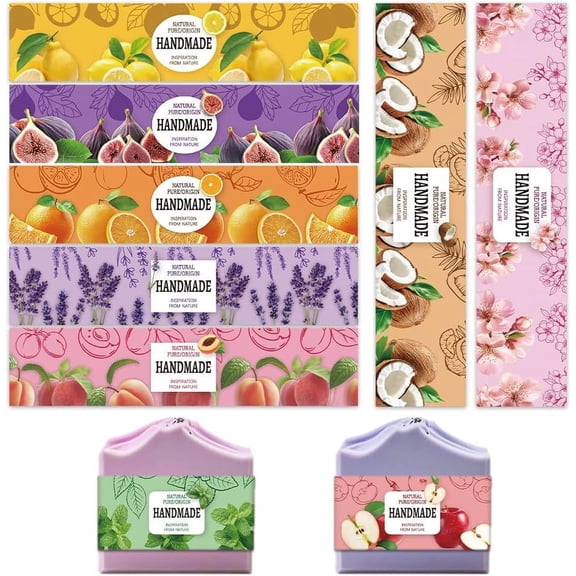 1Set 90Pcs 9 Styles Soap Paper Tag Paper Soap Wrappers Rectangle 210x50mm for Soap Packaging Fruit 10pcs/style