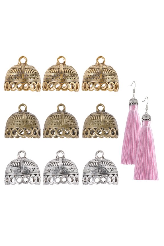 1Set 9Pcs 3 Colors Tibetan Style Alloy Pendant Bail Tassel Cap Bail Column Mixed Color 19.5x20mm Hole: 2.5mm Inner Diameter: 17mm 3pcs/color