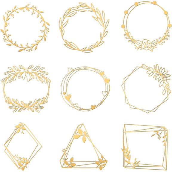 1Set 9Pcs 9 Styles Custom Carbon Steel Self-adhesive Wing Pattern Picture Stickers Golden 40x40mm about 1pc/style