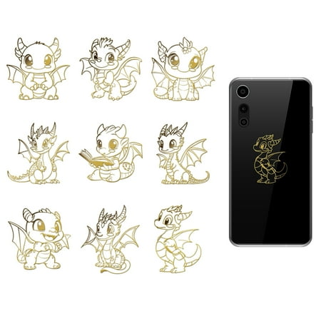 1Set 9Pcs Nickel Custom Self-adhesive Picture Stickers Independence Day Metal Decals Golden Dragon 40x40mm