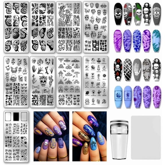 1Set 9Pcs Stainless Steel Nail Art Templates Mixed Shapes 12x6cm
