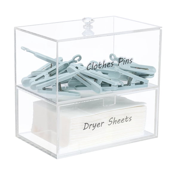1Set Acrylic Double Layer Dryer Sheet Holder Dryer Sheet Container with Dryer Sheet Label Acrylic Dryer Sheet Container Box for Laundry Room Organization and Cloth Pins Box 4.5x7inch