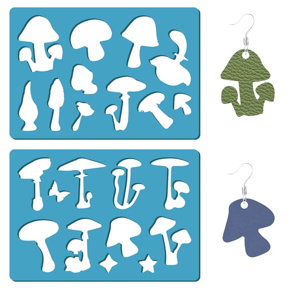 1Set Acrylic Earring Handwork Template Card Leather Cutting Stencils Deep Sky Blue Mushroom Pattern 130x90x2mm 2pcs/set