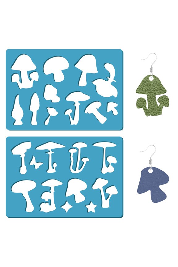 1Set Acrylic Earring Handwork Template Card Leather Cutting Stencils Deep Sky Blue Mushroom Pattern 130x90x2mm 2pcs/set