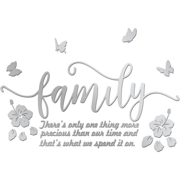 1Set Acrylic Self Adhesive Furniture Films For Mirror Wall Stickers Decorative Word Family Silver 220x225x1mm 3pcs/set