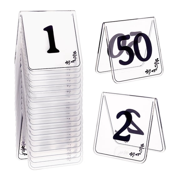 1Set Acrylic Table Number Sign Reservation Signage Board Desk Sign Plate Resturant Number 1~50 Black 74.5~75x73x60mm 50pcs/set