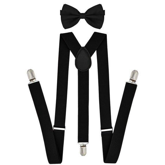 1Set Adjustable Mens Suspenders, Suspender Bow Tie Set Clip on Y-Shape Adjustable Braces Bow Tie, Great Gift for Him, with a Shirt for Work or Special Occasions, Black