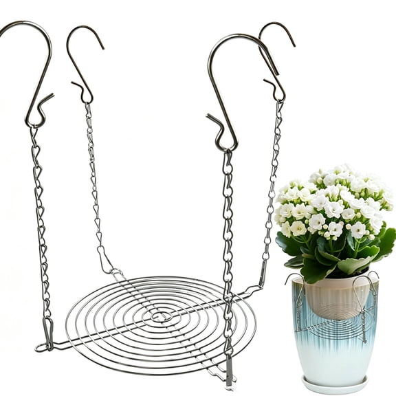 1Set Adjustable Planter Inserts for Pots, Stainless Steel Planter Insert 4 Hooks Fits in The Top Openings, Chain Planter Filler Elevate Plants, Chain Pot Fillers