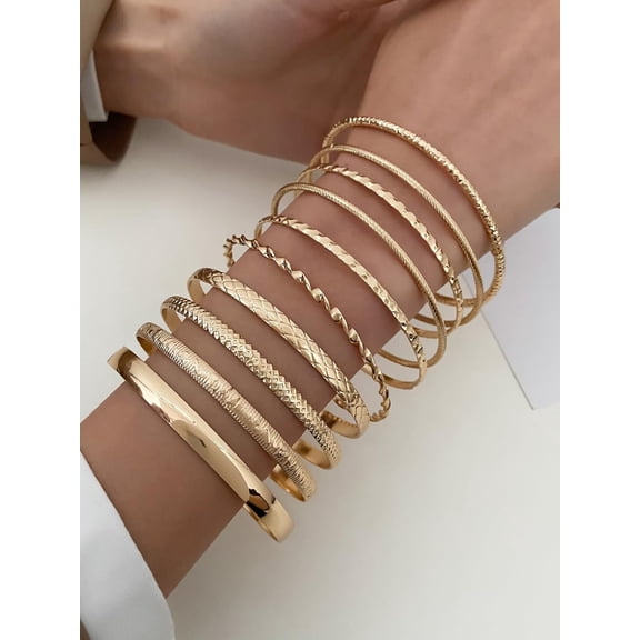 1Set Alloy Bangle Sets Light Gold show in Picture