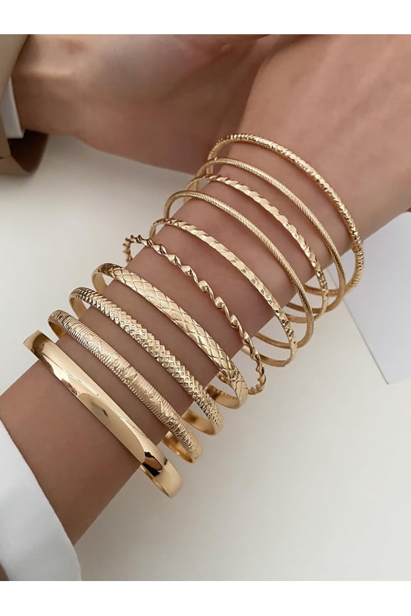1Set Alloy Bangle Sets Light Gold show in Picture
