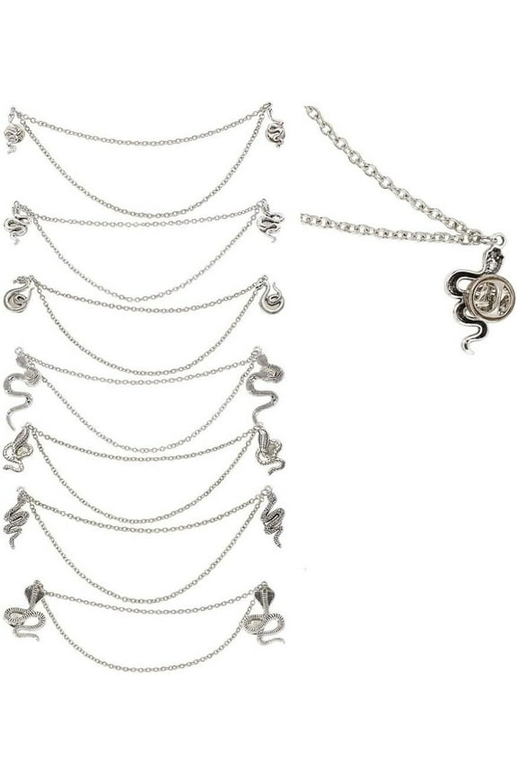 1Set Alloy Charm Hanging Chains Collar Pins Tie Clips Cardigan Clips for Men Women Antique Silver 210~260mm 7pcs/set