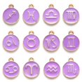 thumbnail image 1 of 1Set Alloy Enamel Pendants Flat Round with Constellation Medium Purple 15x12x2mm Hole: 1.5mm 12pcs/set, 1 of 1