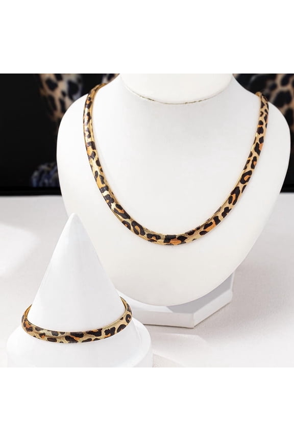 1Set Alloy Leopard Print Snake Chain Necklaces & Bracelets Sets Golden 410mm