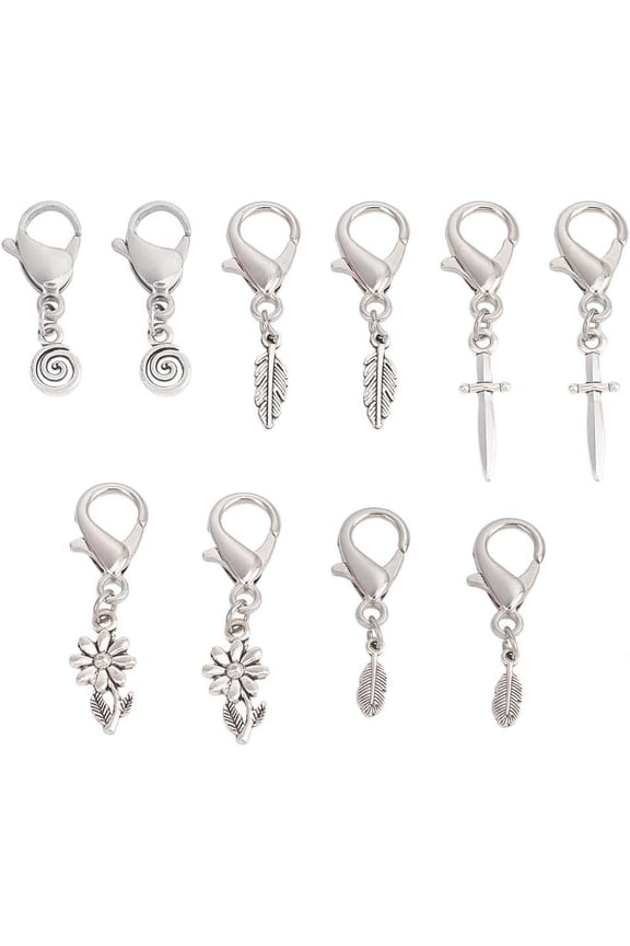 1Set Alloy Shoes Charms with Alloy Lobster Claw Clasps Mixed Shapes Antique Silver & Platinum 33~45mm 10pcs/set