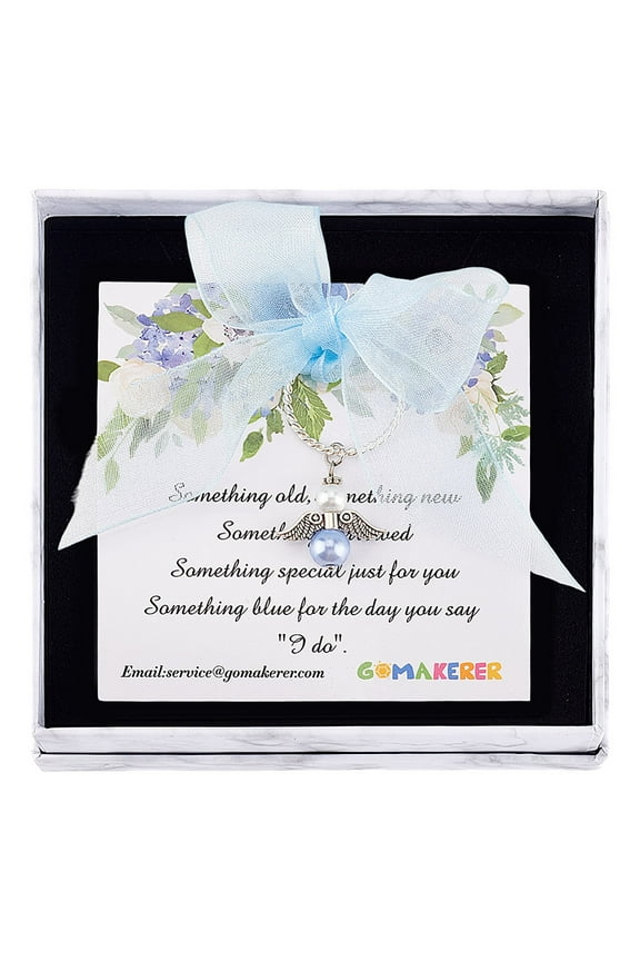 1Set Angel Glass & Alloy Bride Bouquet Pendant Decoration Something Blue Keepsake Gift for Bride Antique Silver & Platinum 55mm