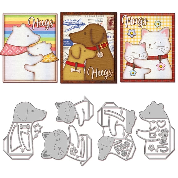 1Set Animals Hugs Carbon Steel Cutting Dies Stencils for DIY Scrapbooking Photo Album Decorative Embossing Paper Card Mixed Shapes 90~129x63~126x0.8mm 5pcs/set