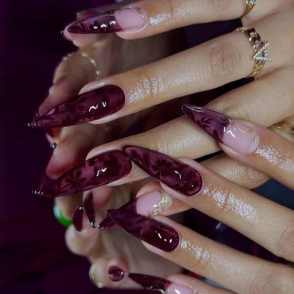 1Set Artifical Nails 3D Vine Glow Press On False Nails Assorted Sizes for Perfectly Fit and Comfortable Wear