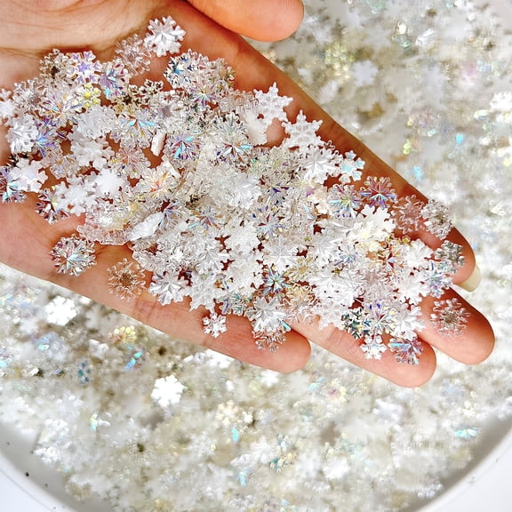 1Set Assorted White Iridescently Snowflake Nails Art Accessories for Creative Projects