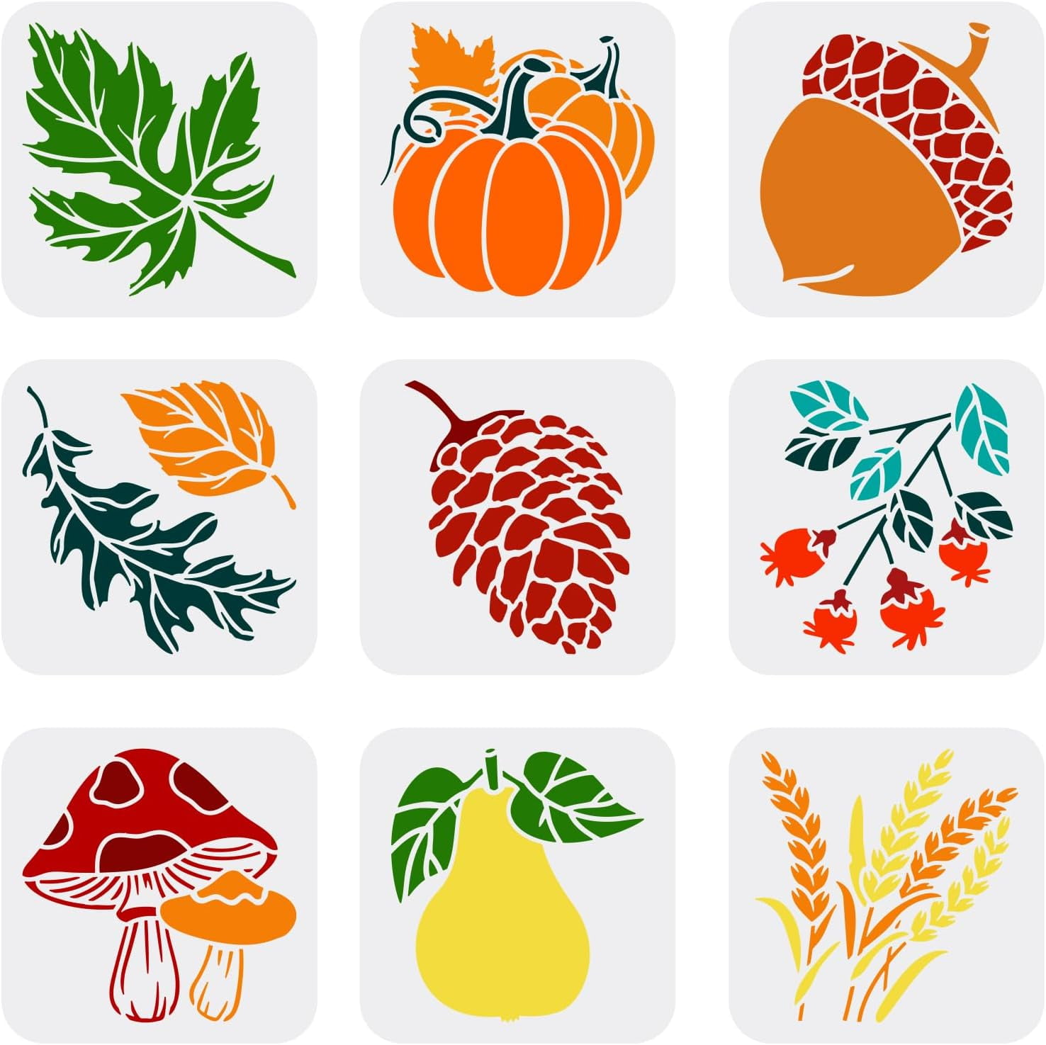 1Set Autumn Plants Stencil Set 5.9x5.9inch Maple Leaf Stencil Pumpkin