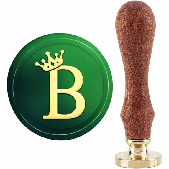 1Set B Wax Seal Stamp Crown Sealing Wax Stamps 30mm Retro Vintage Removable Brass Stamp Head with Wood Handle