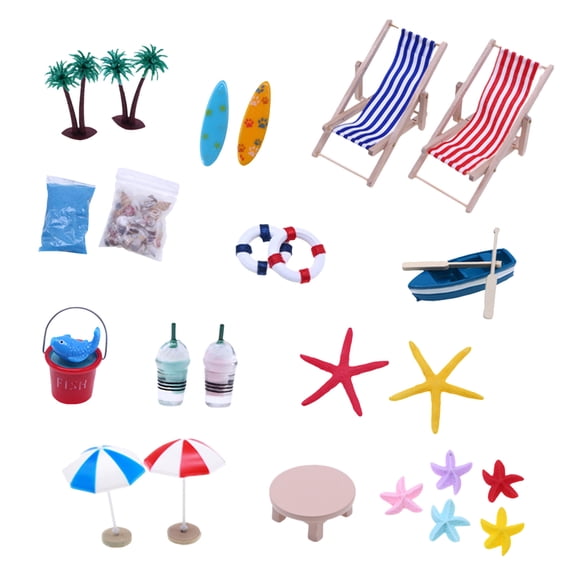 1Set Beach Mini House Decoration Ocean Diorama Kit for DIY Beach Pool Cake Decorations Miniature Garden Summer Beach Swimming Favor Supplies