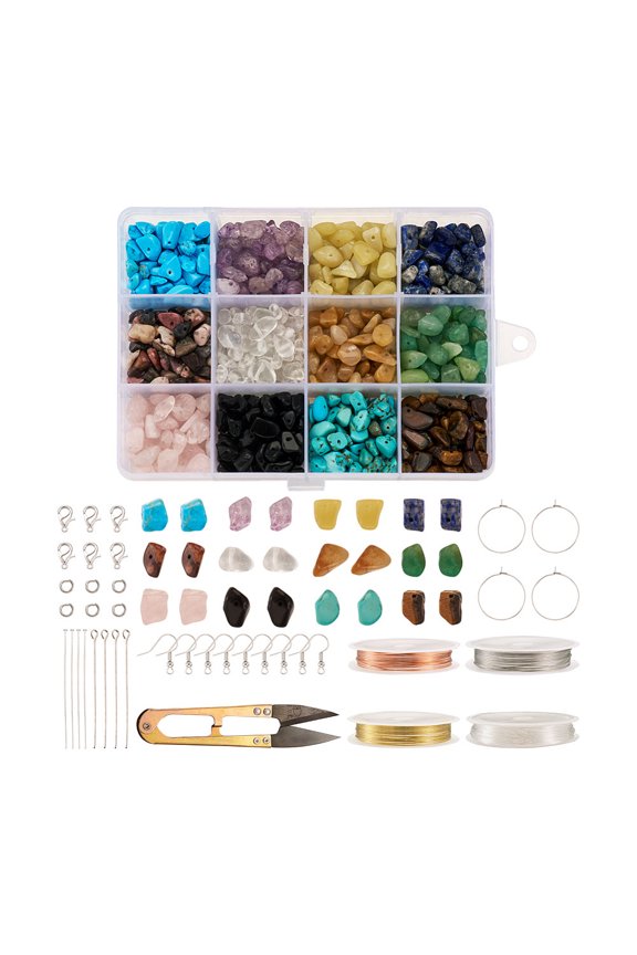 1Set Beadthoven DIY Earring Making Kits inlcude Gemstone Chip Bead Copper Wire Elastic Crystal Thread Brass Earring Hook & Pin Zinc Alloy Clasp 304 Stainless Steel Earring Setting