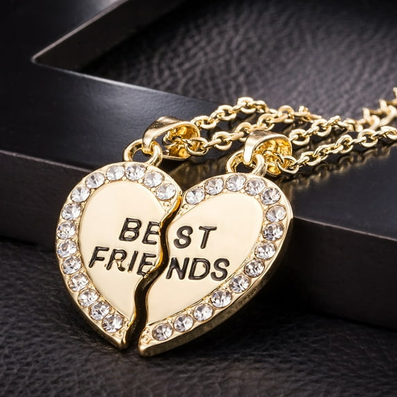 1Set Best Friend Unisex Heart Pendant Necklace, Gold, Mens & Womens Jewelry Chain, Alloy Material, Trendy Friendship & Couple Necklace, Ideal Gift for Friends, Fashion Accessory for All Occasions