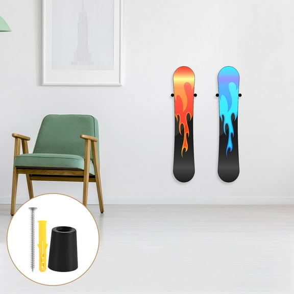 1Set Black Wall Mount Ski and Snowboard Vertical Rack with Durable Storage Holder