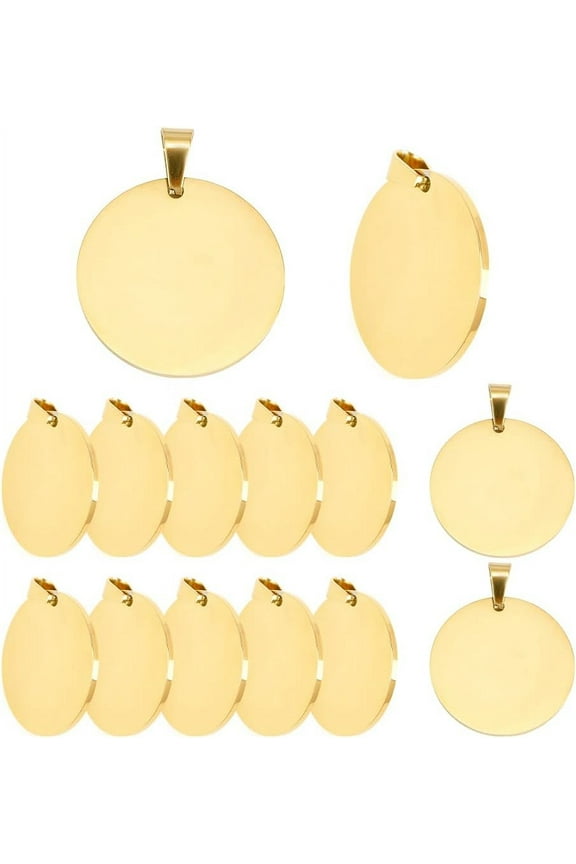 1Set Blanks Metal Charms Stainless Steel Engraving Blanks 1" Circle Blank Pendant Stamping Tags With Hole for Necklace Pet Collar ID Name Tags Jewelry Making