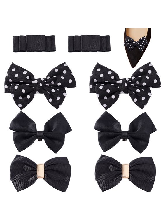 1Set Bowknot Webbing Ribbon Shoe Decorations Detachable Shoe Buckle Clips Black 69.5~80x27~120x9~19mm