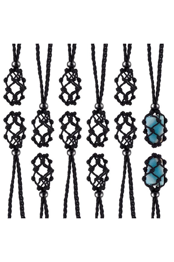 1Set Waxed Cotton Thread Cords Macrame Pouch Necklace Making Adjustable Glass Beads Interchangeable Stone Necklace Black 30 inch(76cm) 12pcs/set